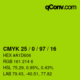 Farbcode: CMYK 25 / 0 / 97 / 16 | qconv.com