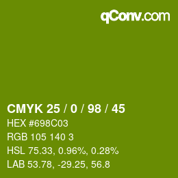 颜色代码: CMYK 25 / 0 / 98 / 45 | qconv.com