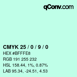 カラーコード: CMYK 25 / 0 / 9 / 0 | qconv.com