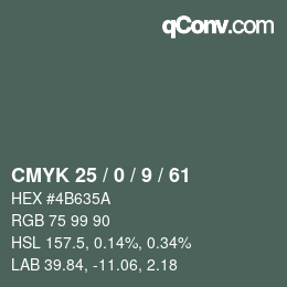 カラーコード: CMYK 25 / 0 / 9 / 61 | qconv.com