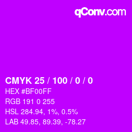 カラーコード: CMYK 25 / 100 / 0 / 0 | qconv.com