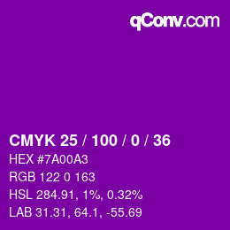 カラーコード: CMYK 25 / 100 / 0 / 36 | qconv.com
