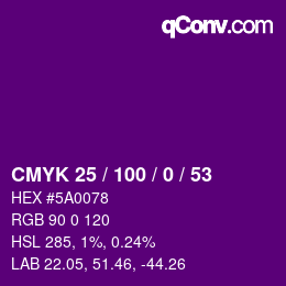 Color code: CMYK 25 / 100 / 0 / 53 | qconv.com