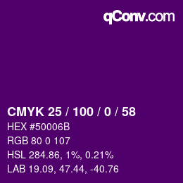 カラーコード: CMYK 25 / 100 / 0 / 58 | qconv.com