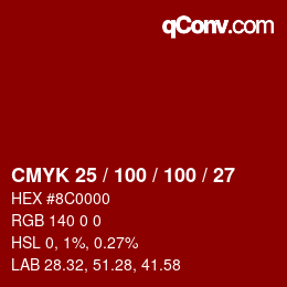 Color code: CMYK 25 / 100 / 100 / 27 | qconv.com