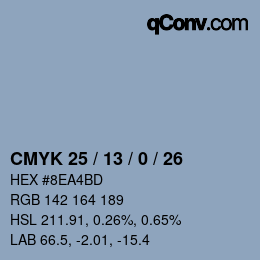 カラーコード: CMYK 25 / 13 / 0 / 26 | qconv.com