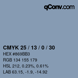 颜色代码: CMYK 25 / 13 / 0 / 30 | qconv.com