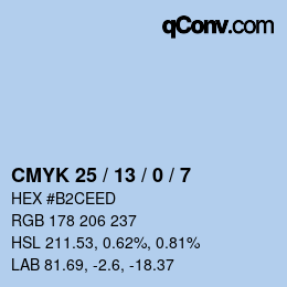 カラーコード: CMYK 25 / 13 / 0 / 7 | qconv.com
