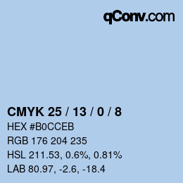 カラーコード: CMYK 25 / 13 / 0 / 8 | qconv.com