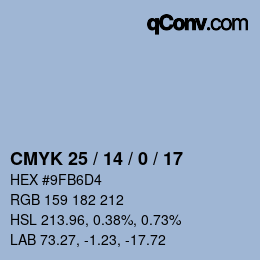 カラーコード: CMYK 25 / 14 / 0 / 17 | qconv.com