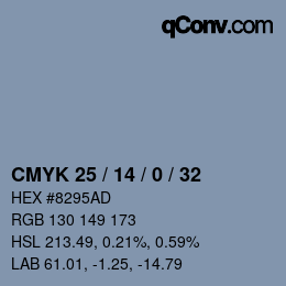 カラーコード: CMYK 25 / 14 / 0 / 32 | qconv.com
