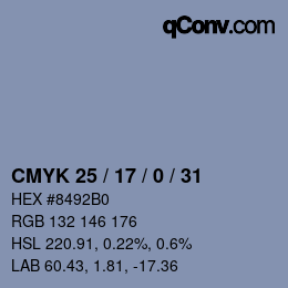 颜色代码: CMYK 25 / 17 / 0 / 31 | qconv.com