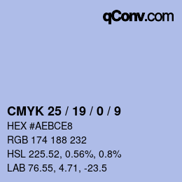 カラーコード: CMYK 25 / 19 / 0 / 9 | qconv.com