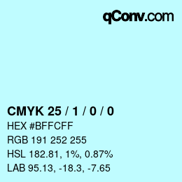 カラーコード: CMYK 25 / 1 / 0 / 0 | qconv.com
