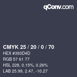 Color code: CMYK 25 / 20 / 0 / 70 | qconv.com