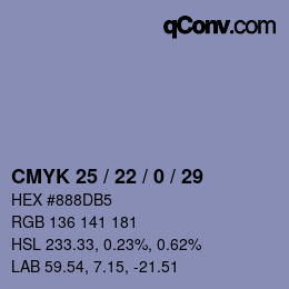 Color code: CMYK 25 / 22 / 0 / 29 | qconv.com