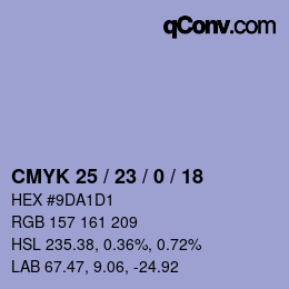 カラーコード: CMYK 25 / 23 / 0 / 18 | qconv.com