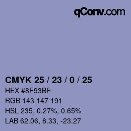 カラーコード: CMYK 25 / 23 / 0 / 25 | qconv.com