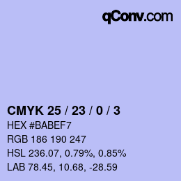 カラーコード: CMYK 25 / 23 / 0 / 3 | qconv.com