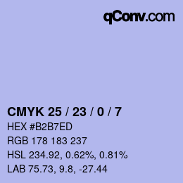 カラーコード: CMYK 25 / 23 / 0 / 7 | qconv.com