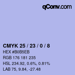 カラーコード: CMYK 25 / 23 / 0 / 8 | qconv.com