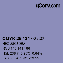 Color code: CMYK 25 / 24 / 0 / 27 | qconv.com