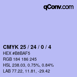 カラーコード: CMYK 25 / 24 / 0 / 4 | qconv.com
