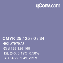 カラーコード: CMYK 25 / 25 / 0 / 34 | qconv.com