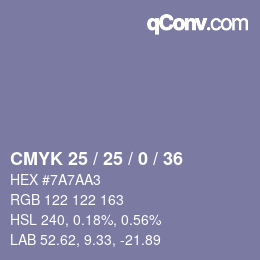 Color code: CMYK 25 / 25 / 0 / 36 | qconv.com