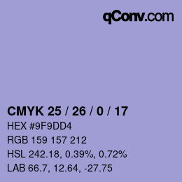 カラーコード: CMYK 25 / 26 / 0 / 17 | qconv.com
