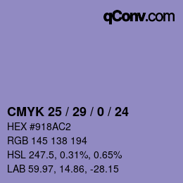カラーコード: CMYK 25 / 29 / 0 / 24 | qconv.com