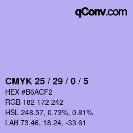 カラーコード: CMYK 25 / 29 / 0 / 5 | qconv.com