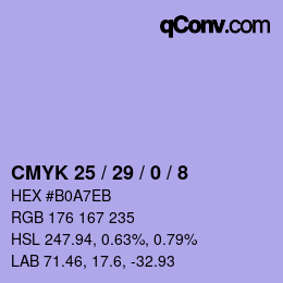 カラーコード: CMYK 25 / 29 / 0 / 8 | qconv.com