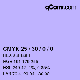 カラーコード: CMYK 25 / 30 / 0 / 0 | qconv.com