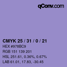 Color code: CMYK 25 / 31 / 0 / 21 | qconv.com