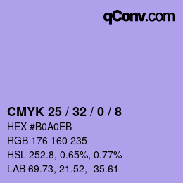 カラーコード: CMYK 25 / 32 / 0 / 8 | qconv.com