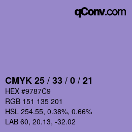 カラーコード: CMYK 25 / 33 / 0 / 21 | qconv.com