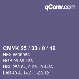 Farbcode: CMYK 25 / 33 / 0 / 48 | qconv.com