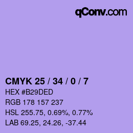 カラーコード: CMYK 25 / 34 / 0 / 7 | qconv.com