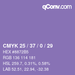 Color code: CMYK 25 / 37 / 0 / 29 | qconv.com