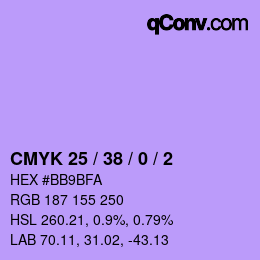 カラーコード: CMYK 25 / 38 / 0 / 2 | qconv.com