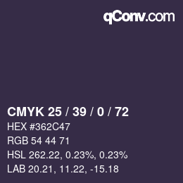 Color code: CMYK 25 / 39 / 0 / 72 | qconv.com