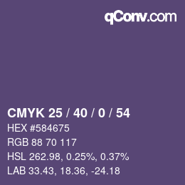 Farbcode: CMYK 25 / 40 / 0 / 54 | qconv.com