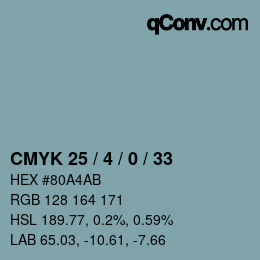 Farbcode: CMYK 25 / 4 / 0 / 33 | qconv.com