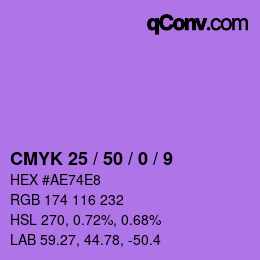 颜色代码: CMYK 25 / 50 / 0 / 9 | qconv.com