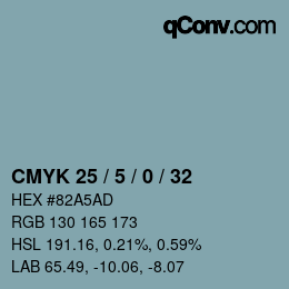 カラーコード: CMYK 25 / 5 / 0 / 32 | qconv.com