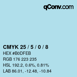 カラーコード: CMYK 25 / 5 / 0 / 8 | qconv.com