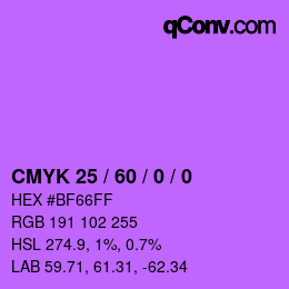 カラーコード: CMYK 25 / 60 / 0 / 0 | qconv.com