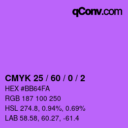 カラーコード: CMYK 25 / 60 / 0 / 2 | qconv.com
