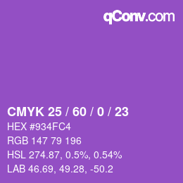カラーコード: CMYK 25 / 60 / 0 / 23 | qconv.com